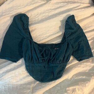Urban Outfitters Teal Puff Sleeve Crop Blouse